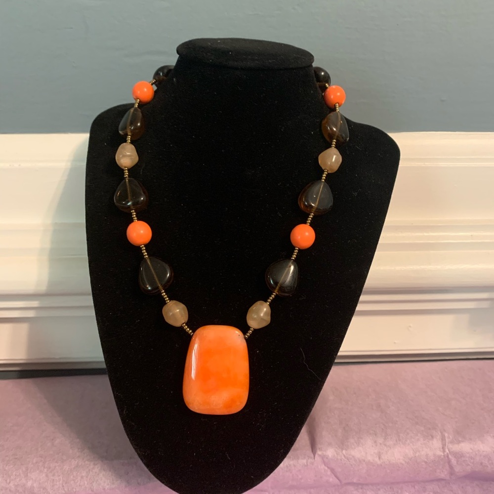 Orange quartz and brown gemstone necklace